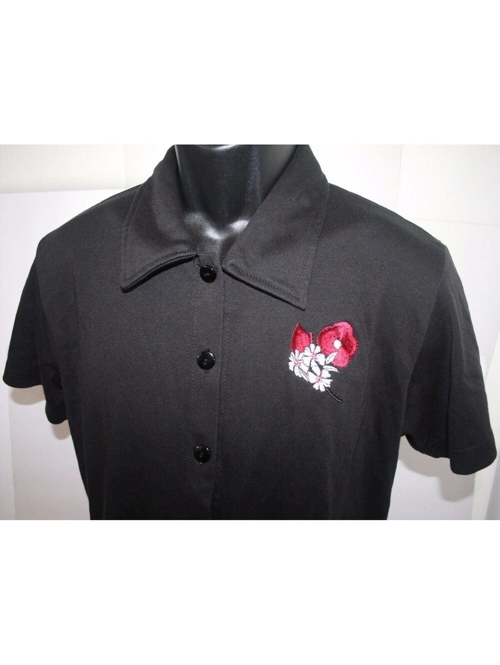 Needle & Thread Womens Medium Black Button Front SS Shirt Embroidered Flowers
